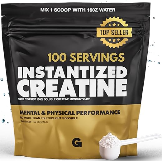 GAINS IN BULK GAINSINBULK.COM - Creatina Monohidratada Instantânea Ganhos em Massa, Primeira Creatina 100% Solúvel do Mundo para Força, Desempenho e Construção Muscular (100 Porções)