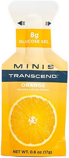 Foods Mini Gel Laranja (.6 oz, Pacote com 12) – Gel de Carboidrato de Ação Rápida Sabor Laranja – Tamanho de Viagem, Sem Cafeína, Sem Glúten - Transcend