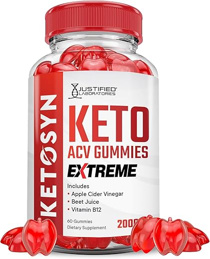 Justified Laboratories - Ketosyn Keto Gummies Extreme 2000MG ACV – Maçã, Romã e Beterraba – B12 Vegan Non GMO 60 Gummys
