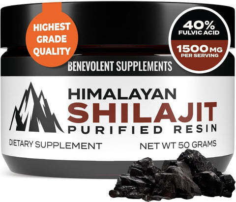 Benevolent Nourishment - Shilajit Puro do Himalaia Resina 1500mg | 40%% Ácido Fúlvico (Potência Máxima) | Natural para Homens | Marca: Shilajit Himalaia