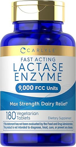 Enzima Lactase Rápida | 9000 FCC | 180 Comprimidos | Alívio Lácteo | Suporte Máximo | Sem OGM, Sem Glúten | 180g - Carlyle