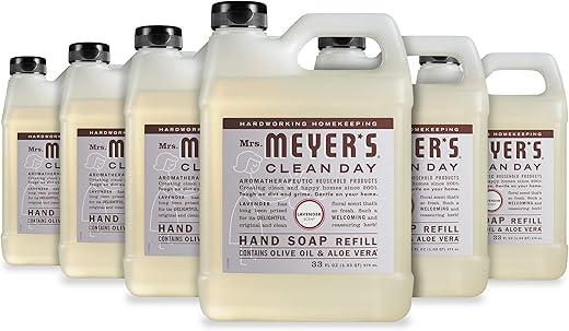 MRS. MEYER'S CLEAN DAY - Recarga de Sabonete Líquido MRS. MEYER’S CLEAN DAY, Fórmula Biodegradável com Óleos Essenciais, Lavanda, 33 ml – Pacote com 6 unidades