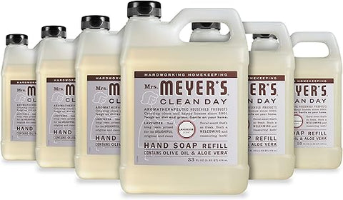 MRS. MEYER'S CLEAN DAY - Recarga de Sabonete Líquido MRS. MEYER’S CLEAN DAY, Fórmula Biodegradável com Óleos Essenciais, Lavanda, 33 ml – Pacote com 6 unidades