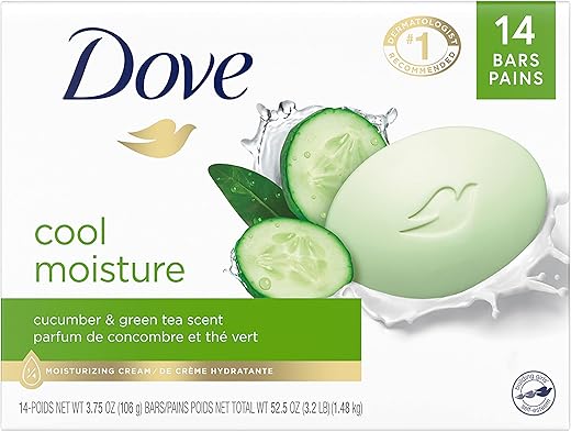 Sabonete em Barra Dove Cuidado da Pele Para uma Pele Mais Suave Pepino e Chá Verde Mais Hidratante Que Sabonete em Barra 106g, 14 Barras