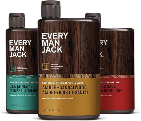 Every Man Jack - Kit de Variedades de Sabonetes Líquidos Every Man Jack para Homens – Inclui 3 Sabonetes Líquidos com Ingredientes Naturais