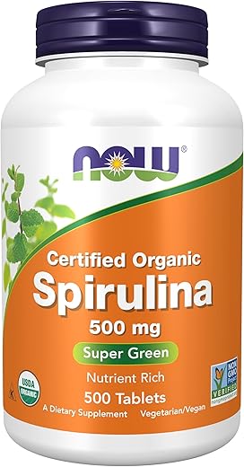 Suplementos, Spirulina Orgânica 500 mg com Vitaminas, Minerais e GLA (Ácido Gama-Linolênico), 500 Comprimidos - NOW Foods