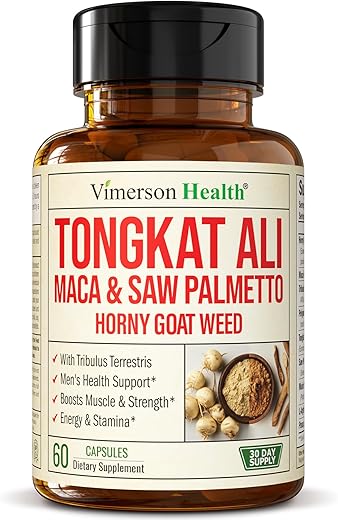 Vimerson Health - Tongkat Ali para Homens – Suporte Saudável à Testosterona. Suplementos Energéticos Equilibrados para Homens com Horny Goat Weed, Maca em Pó, Tribulus Terrestris, Extrato de Saw Palmetto