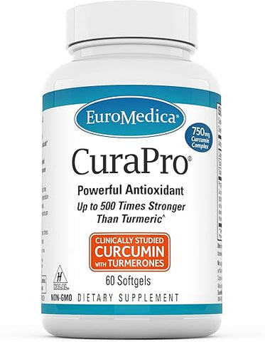 CuraPro – 750mg, 60 Softgels – Curcumina de Cúrcuma de Alta Potência – Estudos Clínicos em Fígado, Cérebro, Coração - Euromedica