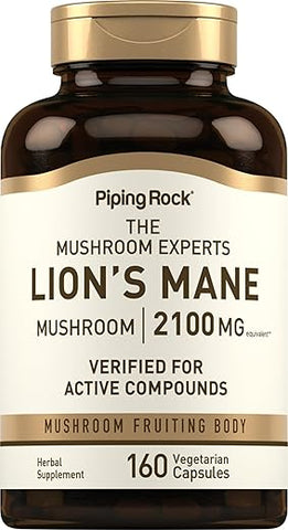 Cápsulas de Suplemento de Leão Mane | 2100mg | 160 Unidades | Vegetariano, Não GMO - Piping Rock