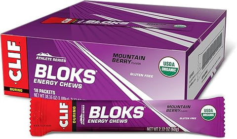 Clif Bloks - CLIF BLOKS – Sabor Mountain Berry – Gomas Energéticas – Não-OGM – Baseado em Plantas – Combustível Rápido para Ciclismo e Corrida – Carboidratos e Eletrólitos Rápidos – 60g (18 Unidades)