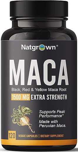 Cápsulas de Maca Orgânica em Pó 1500 mg com Extrato de Raiz de Maca Peruana Preta Vermelha Amarela – Suplemento Vegano para Homens e Mulheres - Natgrown