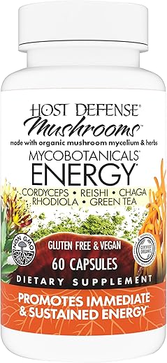 MycoBotanicals Energy* Cápsulas – Energia | Potencialize sua vitalidade com a marca líder em cogumelos medicinais - Host Defense