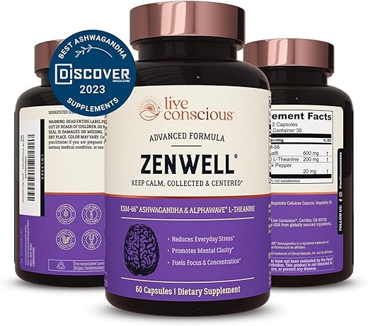 KSM-66 Ashwagandha com L-Theanine – Suplemento de Ashwagandha com Foco e Relaxamento – 60 cápsulas - Live Conscious
