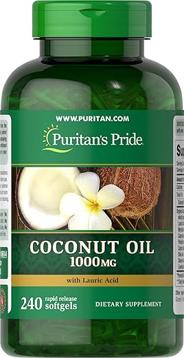 Puritan's Pride - Óleo de Coco Puritan’s Pride, 1000 mg, 240 Softgels de Liberação Rápida