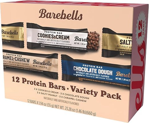 BAREBELLS - Barebells Pack com Variedade de Barras de Proteína – 12 Unidades, Barras de 53g – Snacks Proteicos com 20g de Proteína – Barra de Chocolate com 1g de Açúcares – Ideal para Consumir em Movimento