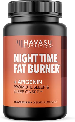 HAVASU NUTRITION - Queimador de Gordura Noturno para Homens e Mulheres – Supressor de Apetite para Perda de Peso com Suplemento de Apigenina para Suporte ao Sono – Impulsionador de Metabolismo com Apigenina 50mg – 4 Meses