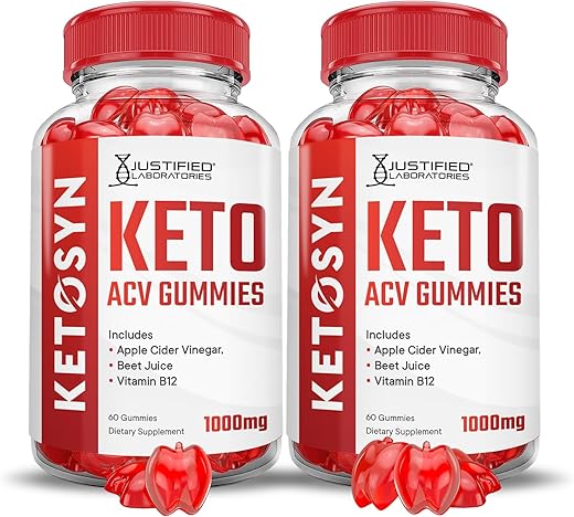 Justified Laboratories - (2 Pacotes) Gomas Ketosyn Keto ACV Fórmula Avançada 1000MG Gomas Ketosyn Keto Vinagre de Maçã Formulado com Pó de Romã e Beterraba B12 Vegano Não GMO 120 Gomas