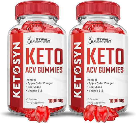 Justified Laboratories - (2 Pacotes) Gomas Ketosyn Keto ACV Fórmula Avançada 1000MG Gomas Ketosyn Keto Vinagre de Maçã Formulado com Pó de Romã e Beterraba B12 Vegano Não GMO 120 Gomas