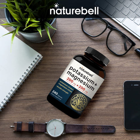 NatureBell - Suplemento de Potássio e Magnésio – 200 mg de Potássio e 200 mg de Magnésio | 240 Cápsulas – Citrato de Potássio de Fácil Absorção | Marca: [Nome da Marca]