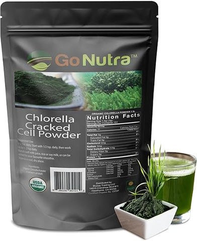 Pó de Chlorella, Pó de Verdes Puros com Vitaminas, Minerais e Antioxidantes, Pó de Super Alimento Natural de Verdes, Pó Verde de Células de Chlorella Quebradas, Não-OGM, 100g - Go Nutra