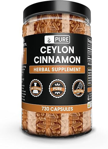 Pure Organic Ingredients - Canela Ceylon Pura Original (730 Cápsulas) – Ingredientes Naturais, Sem Enchimentos de Magnésio ou Arroz, Sempre Pura, Verificada em Laboratório