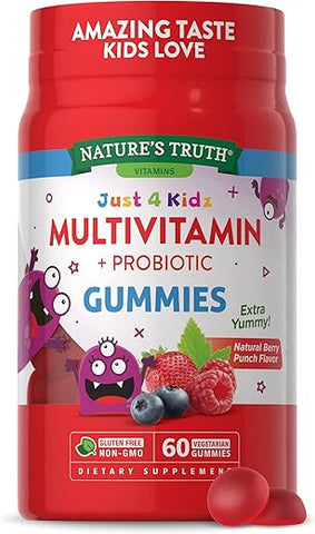 Nature's Truth - Nature’s Truth Kids Gummies Multivitamínicos com Probióticos | 60 unidades | Vegetariano, Não-OGM, Suplemento Livre de Glúten | Vitamina C, D3