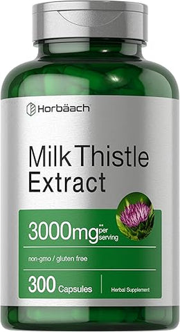 Extrato de Cardo de Leite | 3000mg | 300 Cápsulas | Livre de Transgênicos, Sem Glúten | Herbal Extract - Horbäach