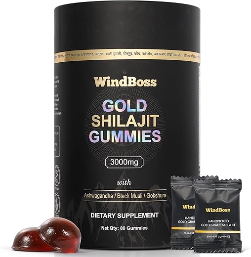 WindBoss - Shilajit Gummies | Shilajit Himalaia Grau Ouro com Ashwagandha e Gokshura para Homens | 60 gomas