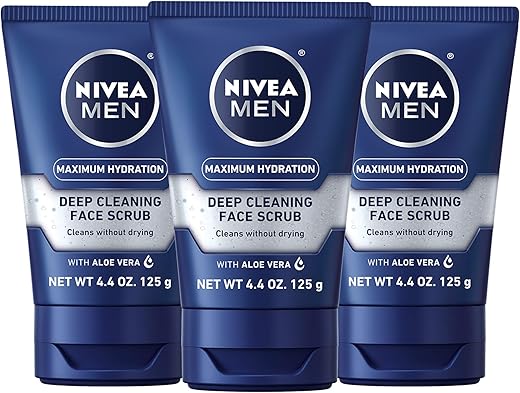Nivea Men - NIVEA MEN Esfoliante Facial de Limpeza Profunda com Aloe Vera, 3 Tubos de 4,4 Oz (125g) – Hidratação Máxima