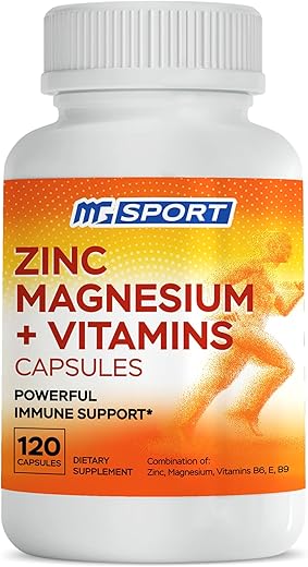 Suplemento de Magnésio e Zinco com Vitaminas B6 e B9, Alta Absorção para Suporte Imunológico, Recuperação Muscular, EZ-MG Fácil no Estômago, 120 Cápsulas - MgSport