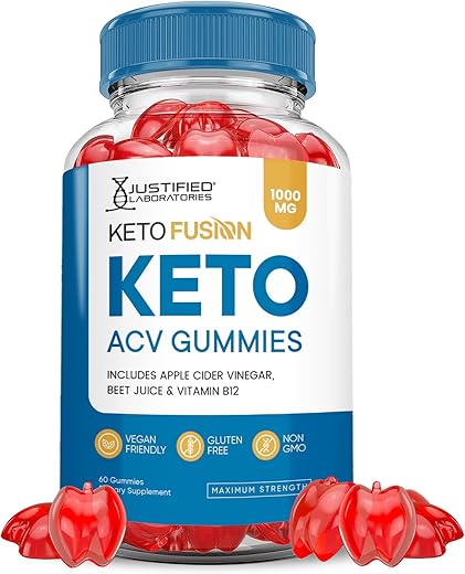 Justified Laboratories - Keto Fusion ACV Gummies Avançado 1000MG Fórmula Avançada Ketofusion Keto Gummies Vinagre de Maçã Formulado com Romã e Beterraba em Pó B12 Vegano Não GMO 60 Gomas