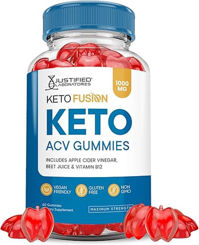 Justified Laboratories - Keto Fusion ACV Gummies Avançado 1000MG Fórmula Avançada Ketofusion Keto Gummies Vinagre de Maçã Formulado com Romã e Beterraba em Pó B12 Vegano Não GMO 60 Gomas