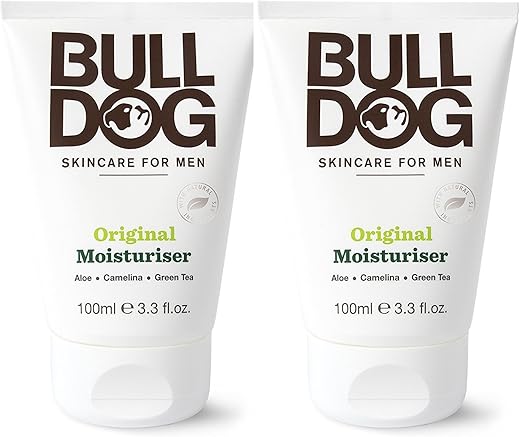 BULLDOG - Bulldog Skincare Original Moisturizer For Men (Pack of 2) – 8 Óleos Essenciais, Chá Verde, Alga Verde, Konjac Mannan e Vitamina E – 100ml
