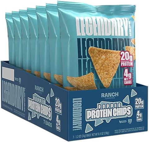 Chips de Alta Proteína – 7x Amigáveis ao Keto e Livres de Glúten – Snacks Crocantes em Formato de Tortilla – Lanche de Taco, 20g de Proteína, Baixo Carboidrato e Baixo Açúcar – Ranch - Legendary Foods