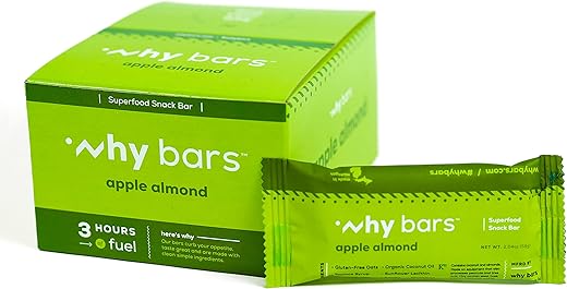 WHY BARS - Barra de Proteína Superfood, Maçã e Amêndoa, 57g (Embalagem com 12 Barras de Proteína) – Sem Glúten, Orgânica, Vegana, Ingredientes Simples