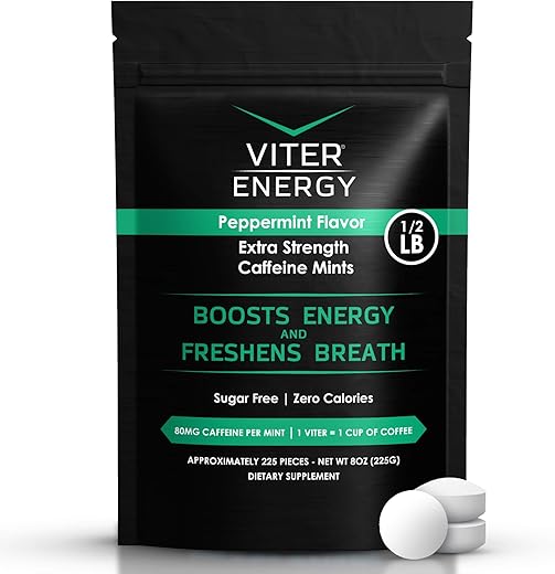 Menta Forte com Cafeína 80mg, Vitaminas B, Sem Açúcar (8oz, Embalagem a Granel) - Viter Energy