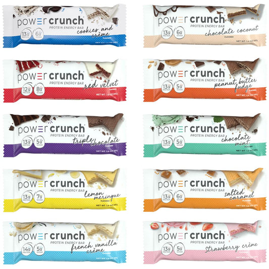 Power Crunch Barras de Proteína Whey, Pack de Amostras com 10 Sabores – 10 Barras de 40g (Veher)