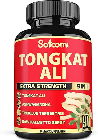 Extrato de Raiz de Tongkat Ali 200 para Homens com 9 Ervas Ashwagandha, Tribulus Terrestris – Aumente sua Vitalidade Masculina - Satoomi