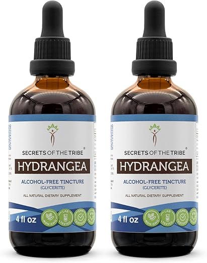 Tintura Líquida de Raiz de Hortênsia Secrets of the Tribe, Extrato Líquido Sem Álcool, Hortênsia (Hydrangea arborescens) Raiz Seca (2×120 ml)