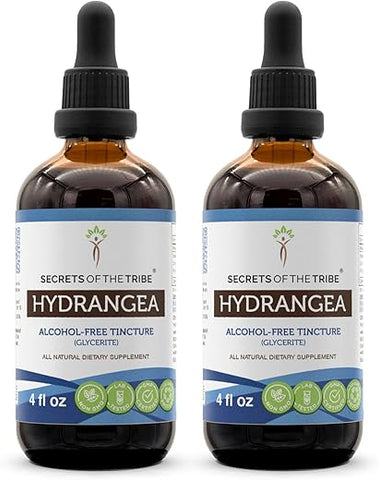 Tintura Líquida de Raiz de Hortênsia Secrets of the Tribe, Extrato Líquido Sem Álcool, Hortênsia (Hydrangea arborescens) Raiz Seca (2×120 ml)