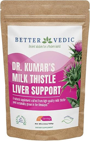 Better Vedic - Milk Thistle Max – Suporte ao Fígado – Pó Puro de Cardo Mariano – Silymarin, Suplemento Herbal Ayurvédico Tradicional – Vegano, Secado ao Sol, Sem Conservantes – 100g – 50 Porções