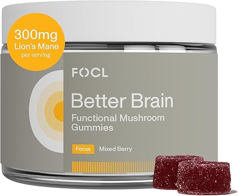 Gomas de Cogumelo do Leão para Função Cerebral, Foco, Memória, Energia, Impulso Imunológico, Resistência – Complexo de Cogumelo Leão do Mane, Reishi, Cordyceps – 60 gomas - FOCL