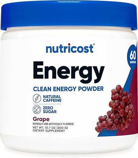 Pó para Bebida Energética (Uva) (60 PORÇ) – Suplemento Pré-Treino com Sabores Naturais – Sem OGM, Sem Glúten - Nutricost