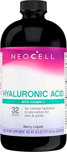 Ácido Hialurônico Líquido de Frutas Vermelhas com Vitamina C; Hidratação Celular para a Pele e Lubrificação para a Pele e Articulações; Sem Glúten; Suplemento Alimentar; 473 ml, 32 g - NeoCell