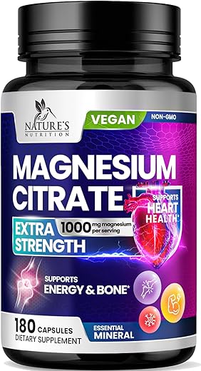 Nature's Nutrition - Magnésio Citrato Extra Forte 1000 mg – Quelado para Máxima Absorção, Suplemento de Magnésio para Saúde Muscular, Nervos e Ossos