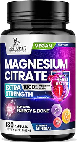 Nature's Nutrition - Magnésio Citrato Extra Forte 1000 mg – Quelado para Máxima Absorção, Suplemento de Magnésio para Saúde Muscular, Nervos e Ossos