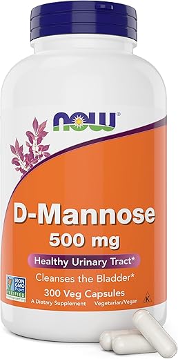 NOW - Now D-Mannose 500 mg – 300 Cápsulas Veganas – Suplemento Não GMO para Mulheres e Homens – Suporta um Trato Urinário Saudável – Limpa a Bexiga