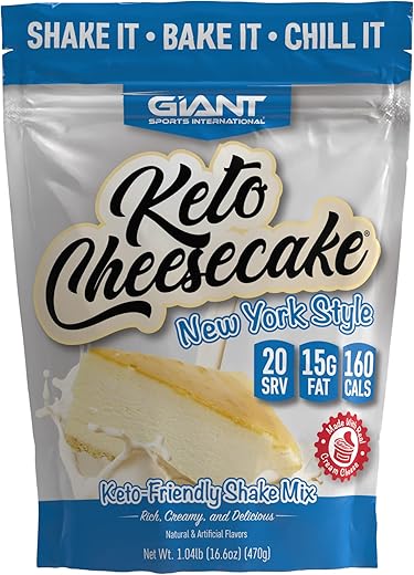 Giant Sports International - Giant Sports Keto Cheesecake Shake Mix – Delicioso Shake Low Carb, Dieta Cetogênica sem Glúten em Pó – Substituto de Refeição – Ideal com Leite de Amêndoa – Estilo Nova York (20 Porções)