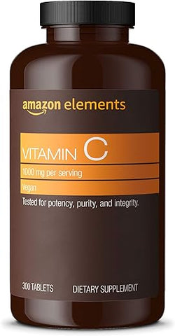 Vitamina C 1000mg, Suporte ao Sistema Imunológico Saudável, Vegano, 300 Comprimidos, Suprimento de 10 meses - Amazon Elements