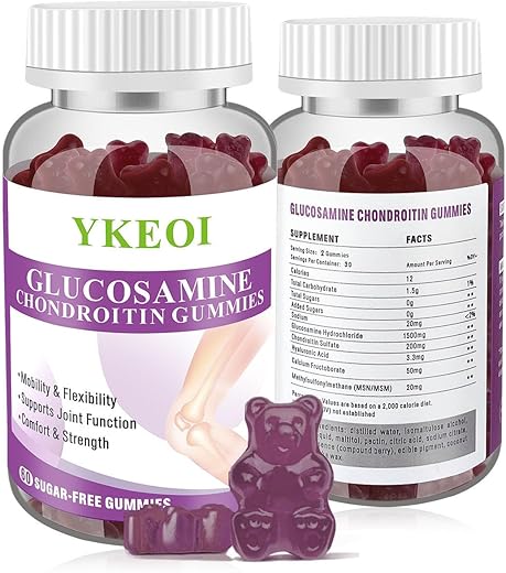 YKEOI - Gomas de Glucosamina e Condroitina sem Açúcar em 2 Embalagens com MSM